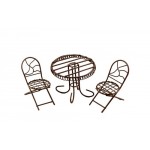 Металлическая мини мебель коричневая - стол и два стула; стол: DIA7,5 x 6,5см/стул:5,5 x DIA3.5 x 7см SCB271031